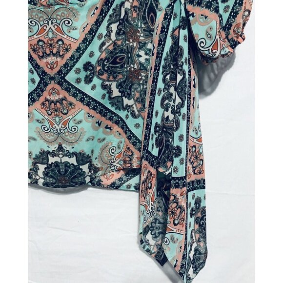 Umgee Womens Small Paisley Print Asymmetrical Hem Peasant Blouse Sheer Boho - Picture 2 of 6